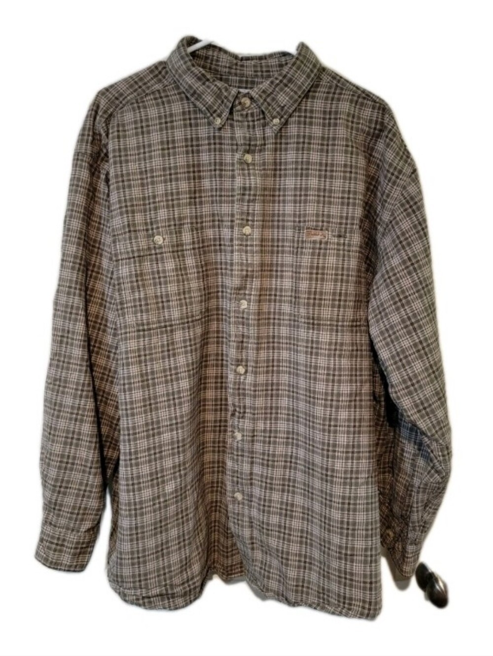 Carhartt Men 2XL Relaxed Fit Plaid Heavy Flannel Shirt Brown Tan Gold Work